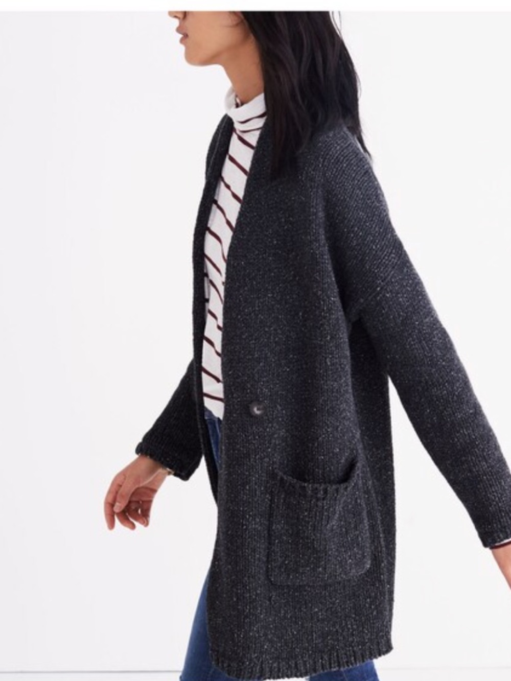 Madewell Glenhil Double Breasted Gray V Neck Drop Shoulder Cardigan Sweater Coat